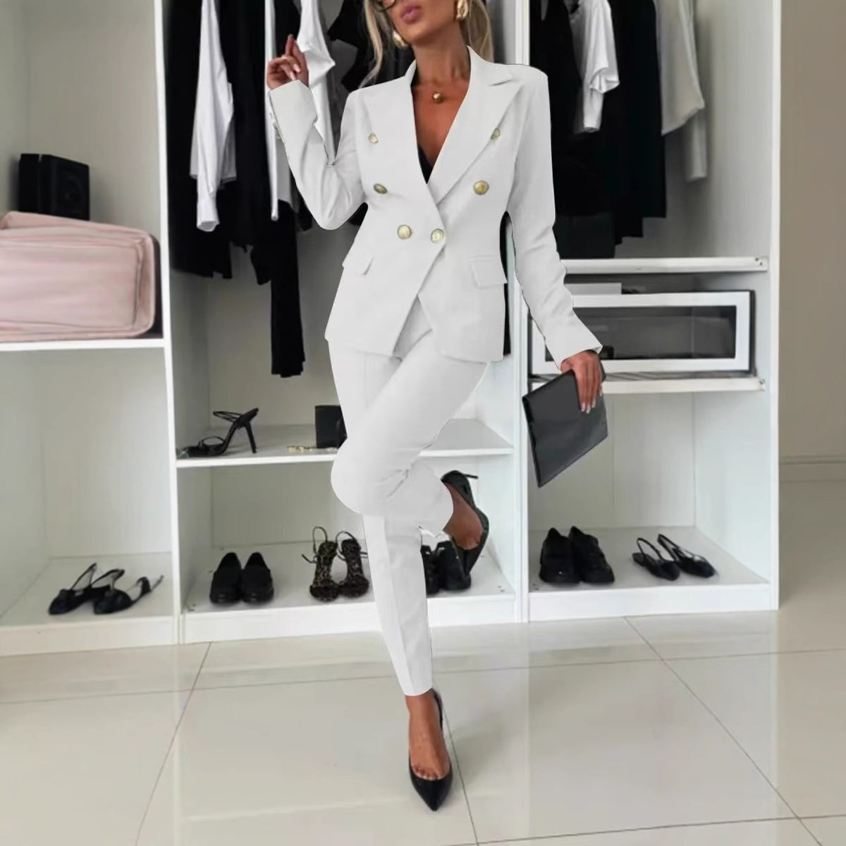 Women's Double Breasted Blazer Pants 2 Piece Set