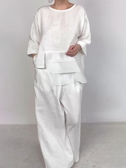 Satin Layered Top Wide Leg Pants Two Piece Set