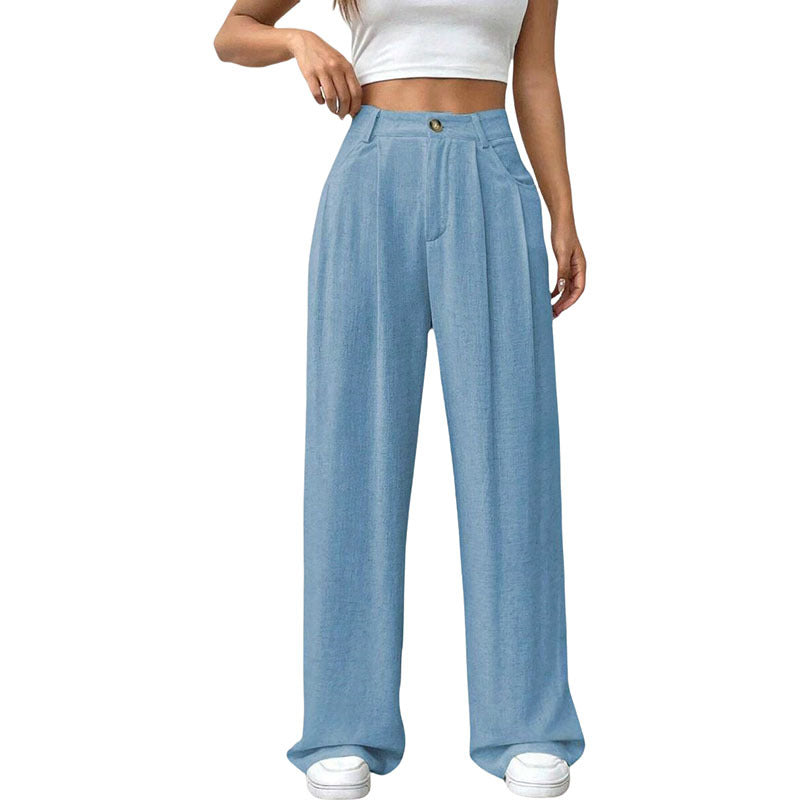Women's High-Waist Wide-Leg Linen Pants – Casual Loose Summer Trousers