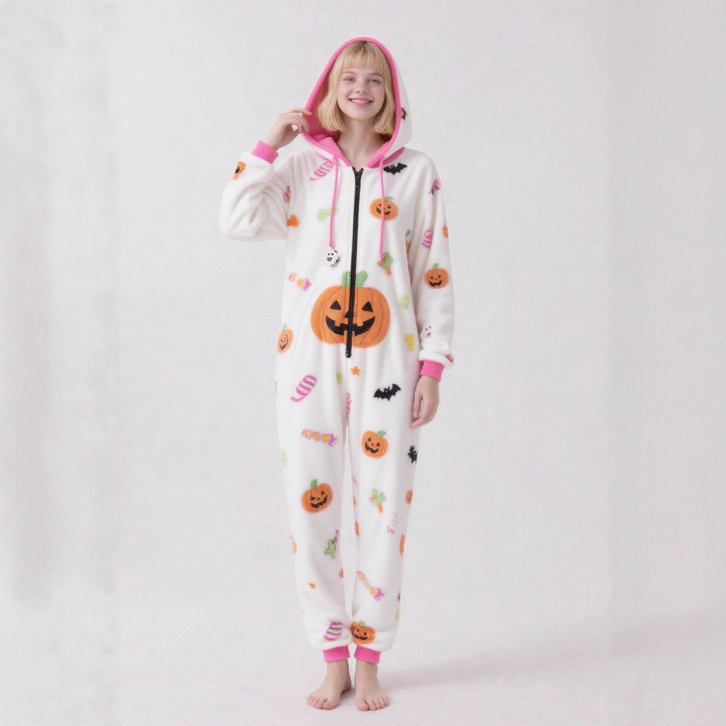 Women's Halloween Pumpkin Hooded Fleece Onesie