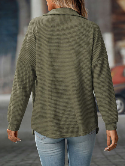 2025 Fall/Winter Casual Waffle Knit Shirt – Loose Fit Commuter Top