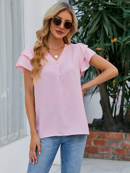 Women’s Short Sleeve Ruffle V Neck Summer Top