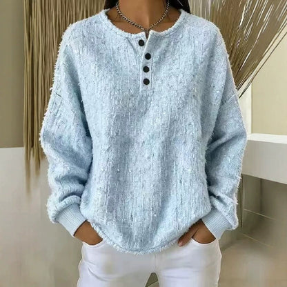 Women's Oversized Henley Sweatshirt Pullover Top