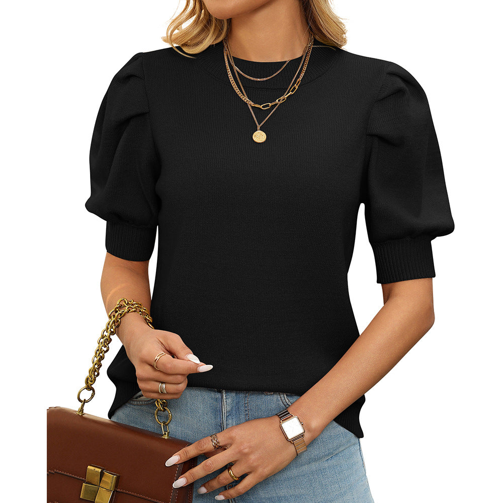 Women’s Puff Sleeve Short Sleeve Knit Sweater Top