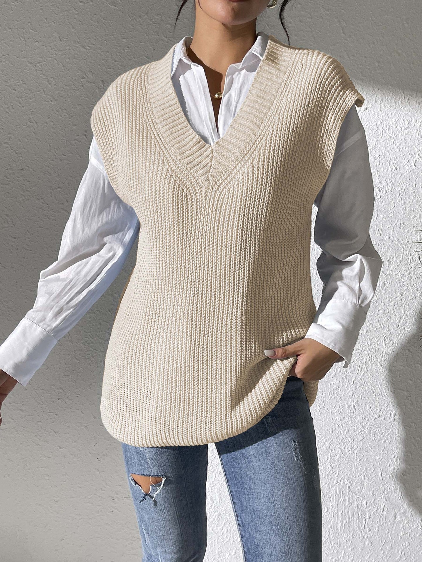 Women's Autumn and Winter Solid Color V-neck Simple Vest Casual Vest