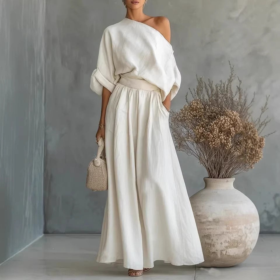 Women's One Shoulder Top Wide Leg Pants Matching Set