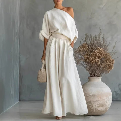 Women's One Shoulder Top Wide Leg Pants Matching Set
