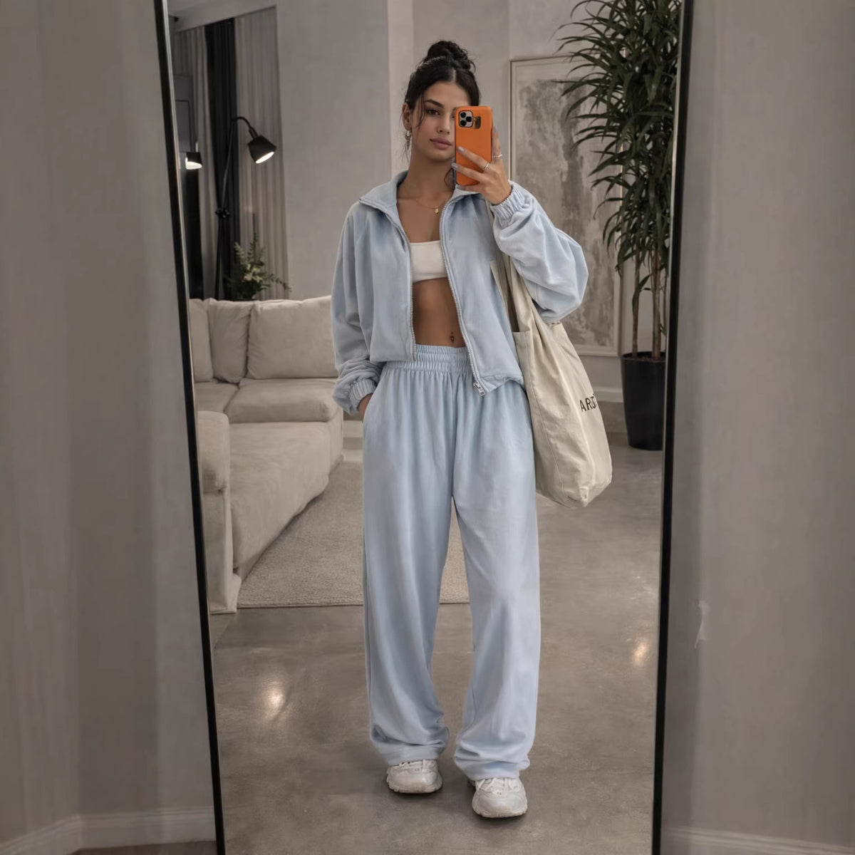 Womens Velvet Zip Up Hoodie Sweatpants 2 Piece Set