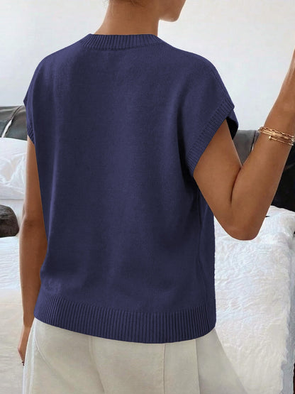 Floral Knit Sweater Short Sleeve Textured Summer Top