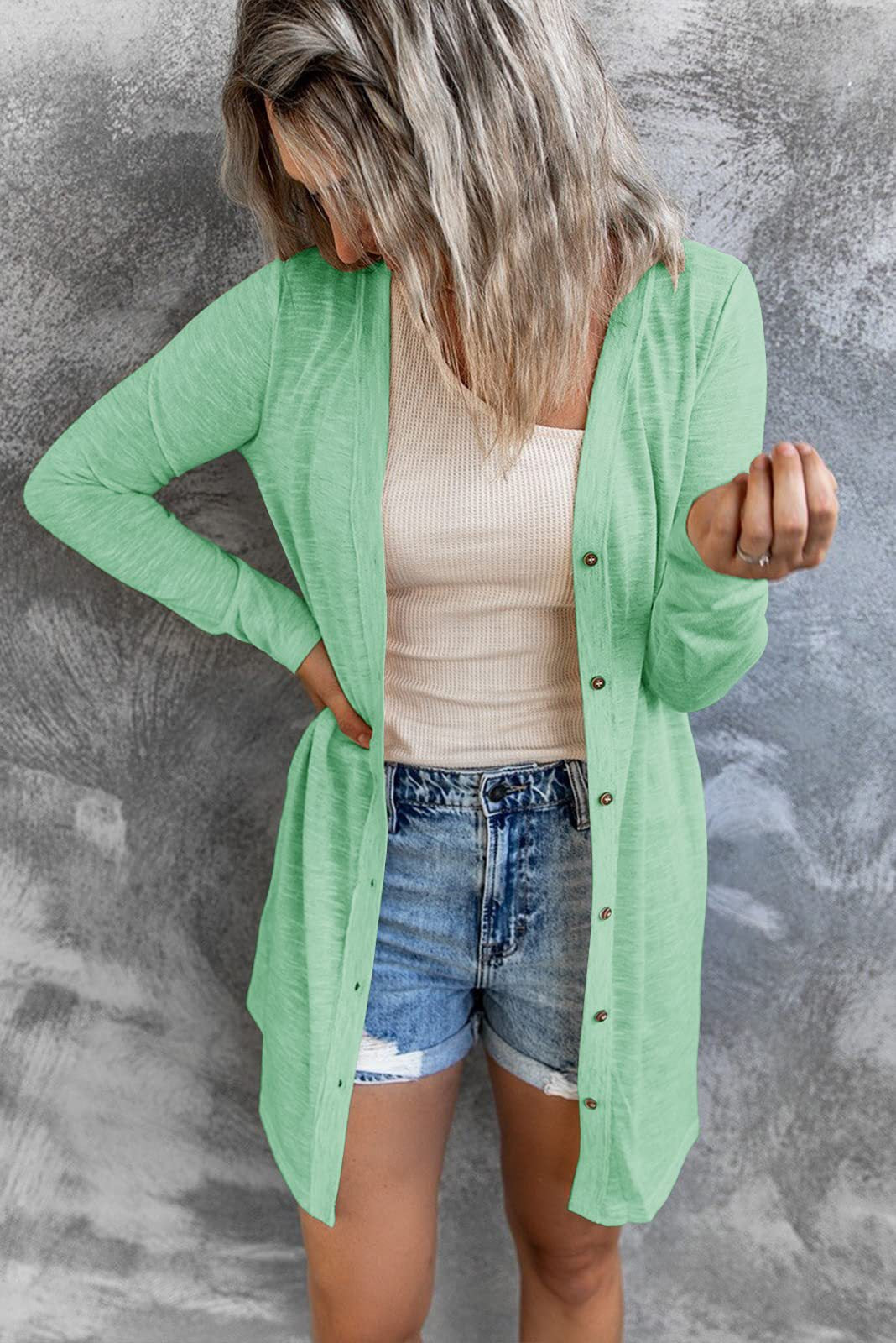 Women's Lightweight Long Sleeve Button Down Solid Cardigan