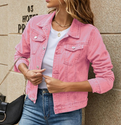 Women's Vintage Cropped Denim Jacket Button Front