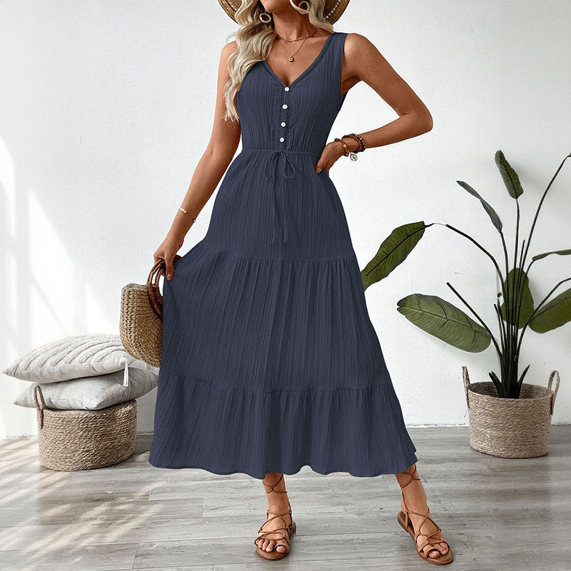 Light Blue Sleeveless V Neck Maxi Dress Vacation