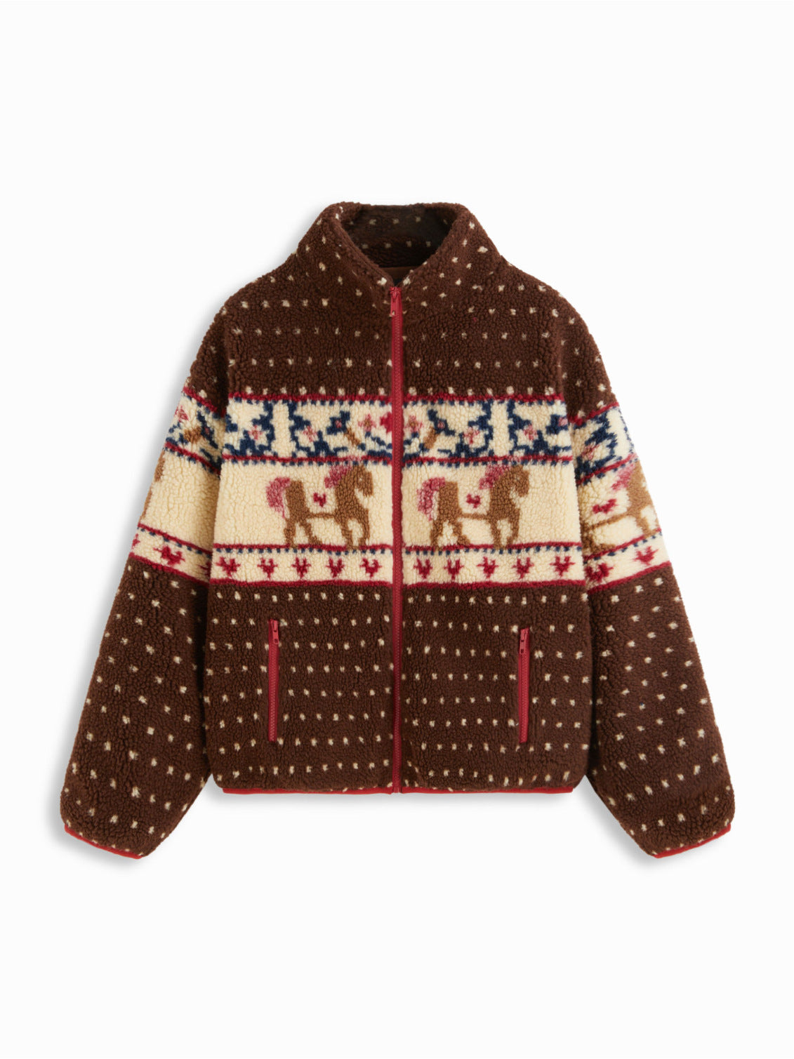 Women's Christmas Reindeer Fleece Zip Jacket with Pockets
