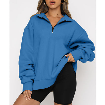 Plus Size Women's Half Zip Sweatshirt Fleece Stand-Up Collar Long Sleeve Oversized Stand-Up Collar Autumn and Winter Warm Sweatshirts Tops