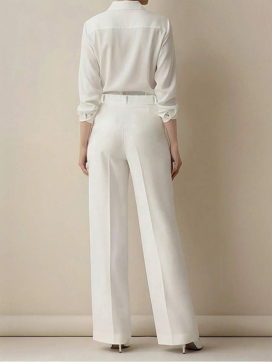 Women's High Waisted Pleated Straight Leg Dress Pants
