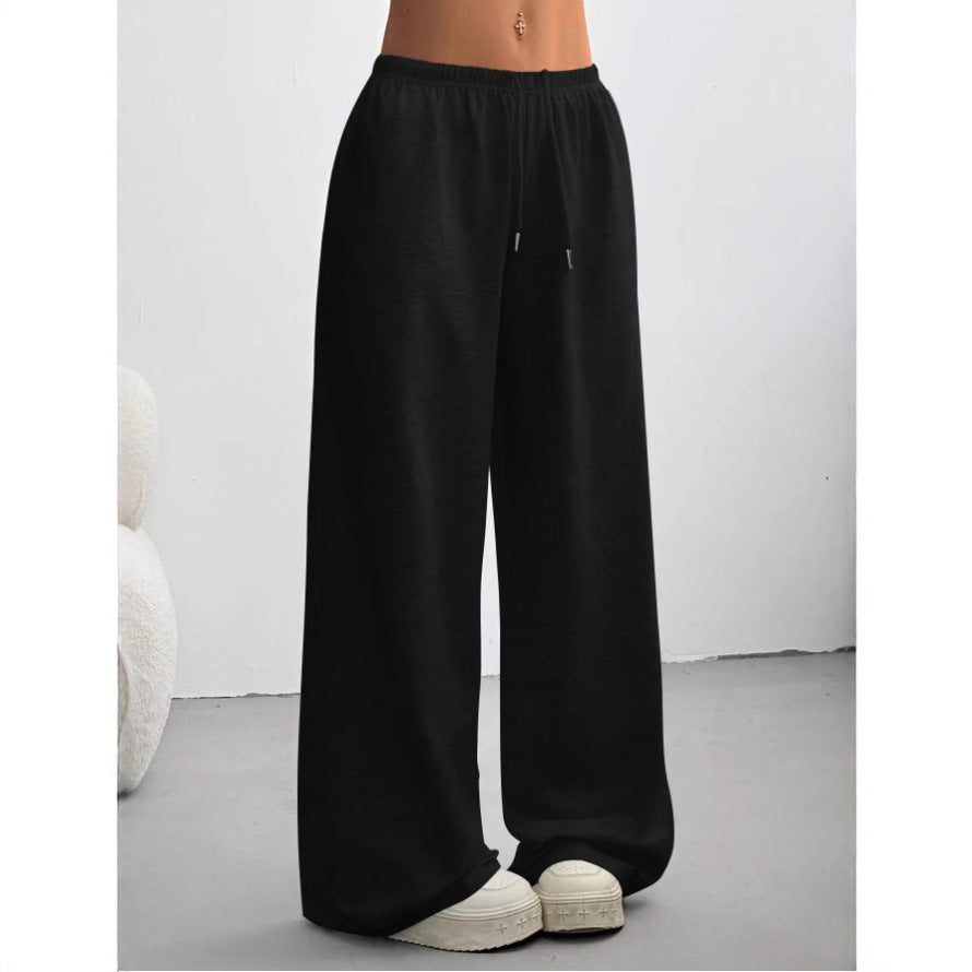 Drawstring Wide Leg Pants Elastic Waist Relaxed Fit