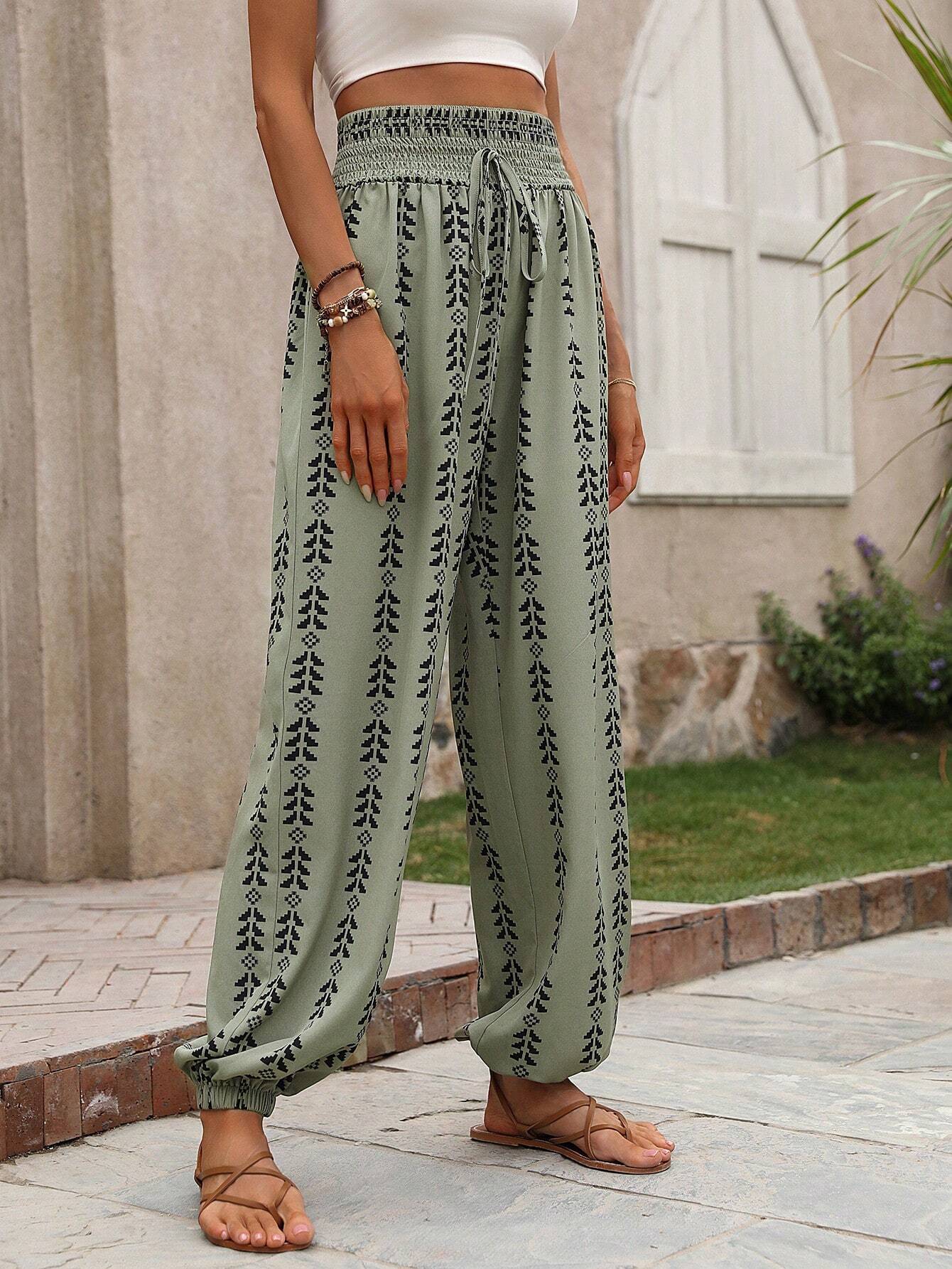 Lightweight Wide Leg Lantern Pants with Elastic Waist