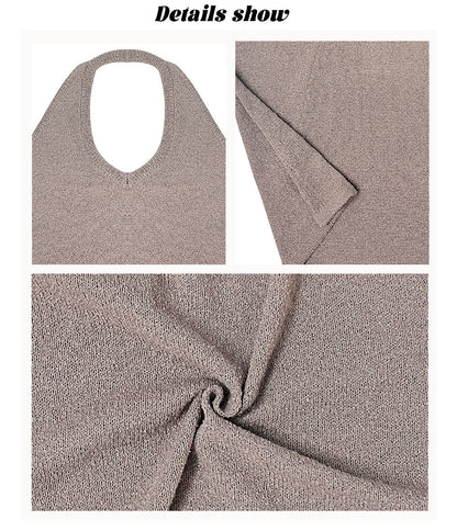 Halter Knit Tie Back Crop Top with Matching Shorts Set