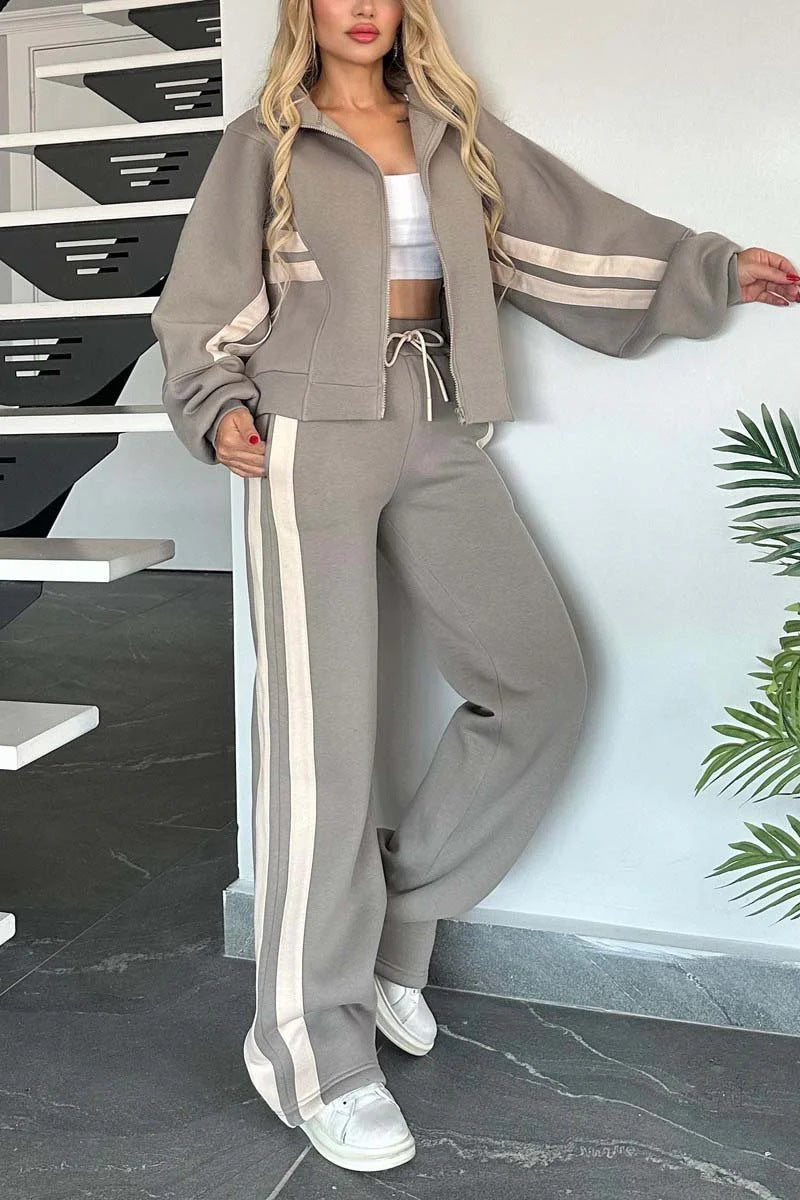 Women's Y2K Striped Zip-Up Tracksuit Set