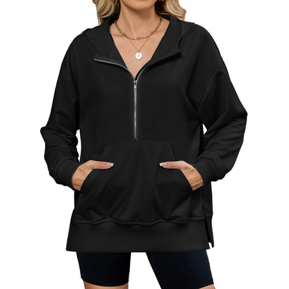 Womens Half Zip Hoodie Oversized Pocket Sweatshirt