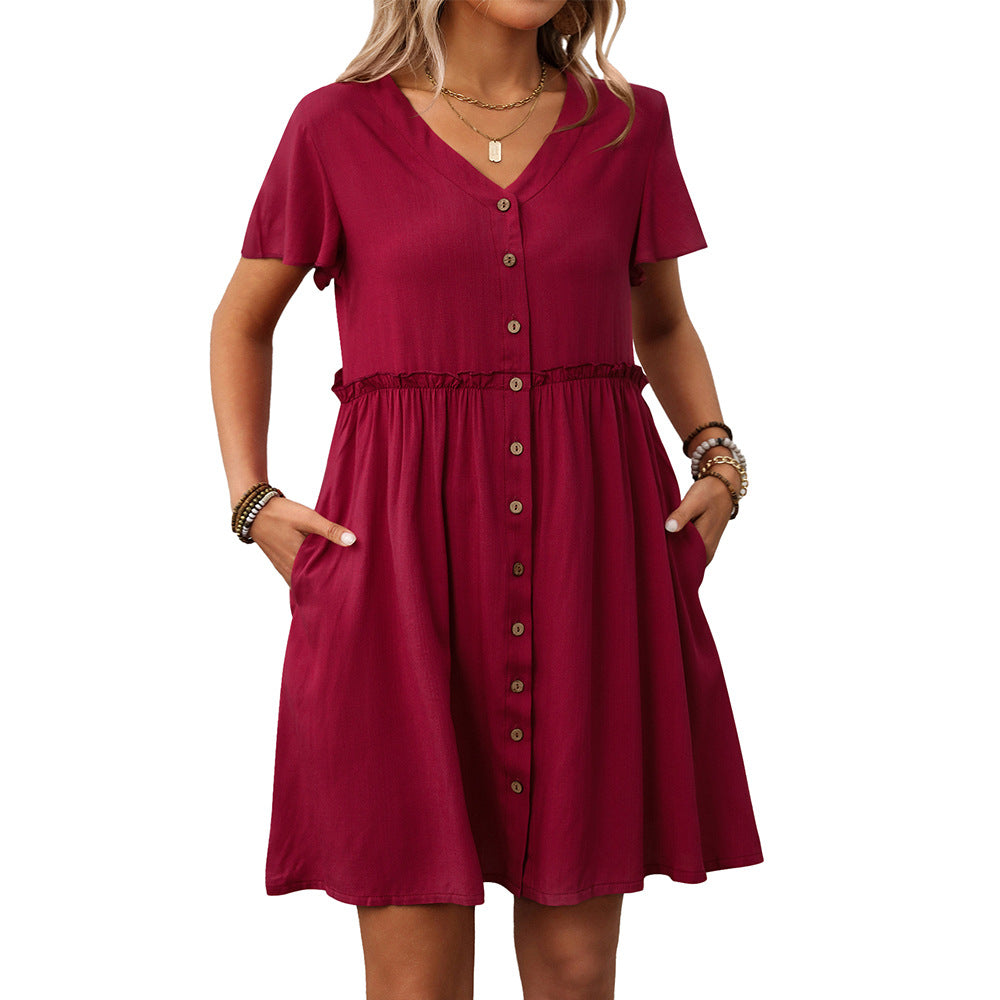 Bohemian V-Neck Ruffle Dress