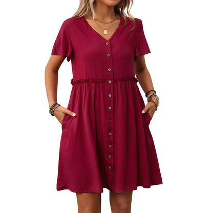 Bohemian V-Neck Ruffle Dress