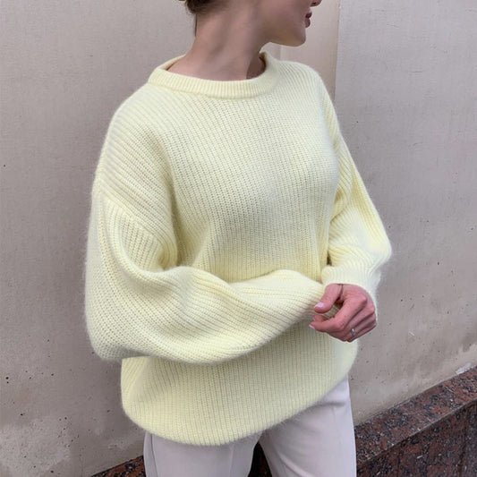 Cozy Faux Mink Knit Sweater Women Loose Fit Fall Winter