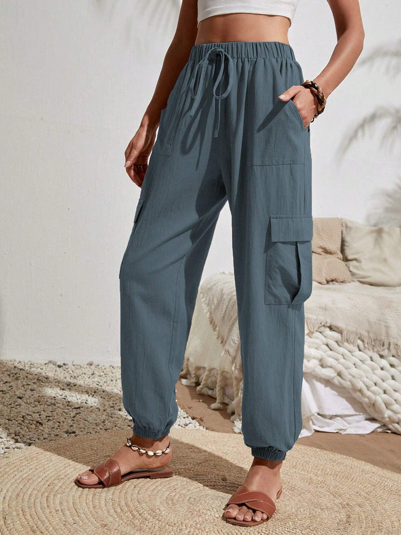 Spring/Summer Solid Color Pocket Casual Work Pants