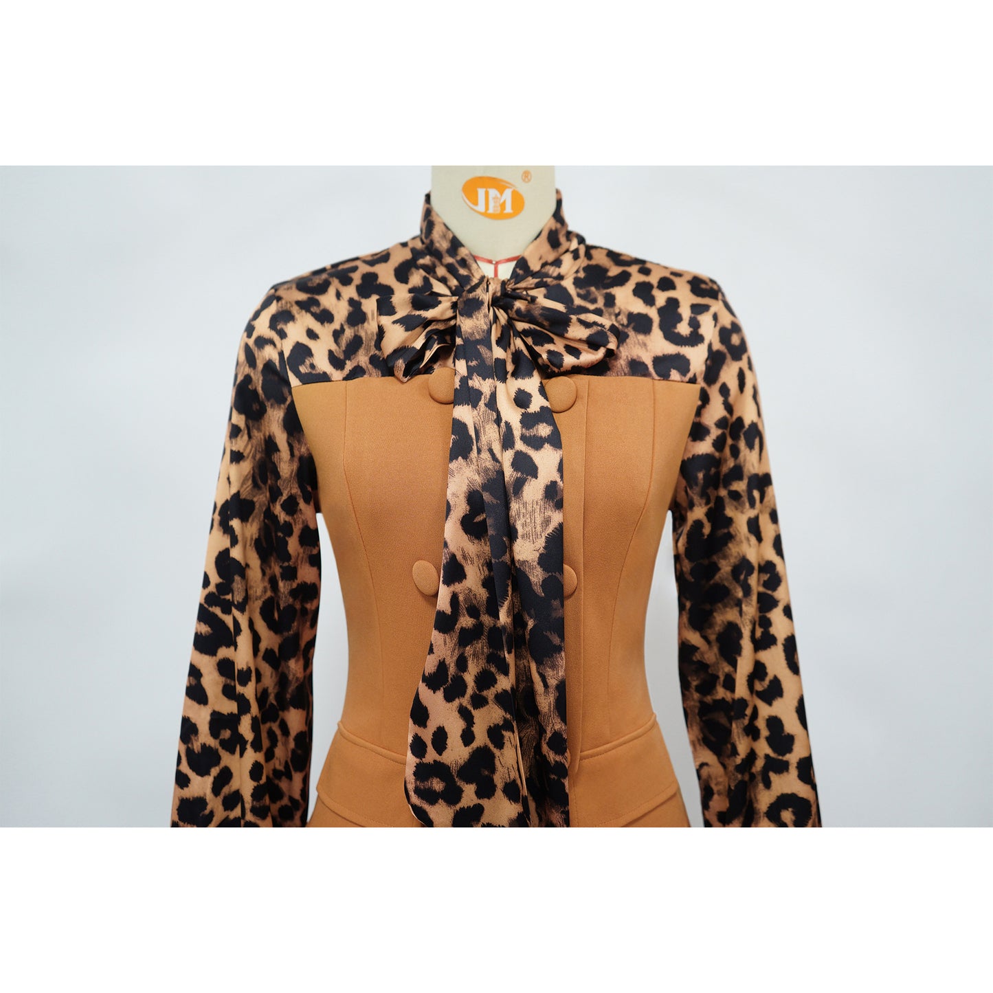 Leopard Print Tie Neck Blouse & Wide Leg Pants Set