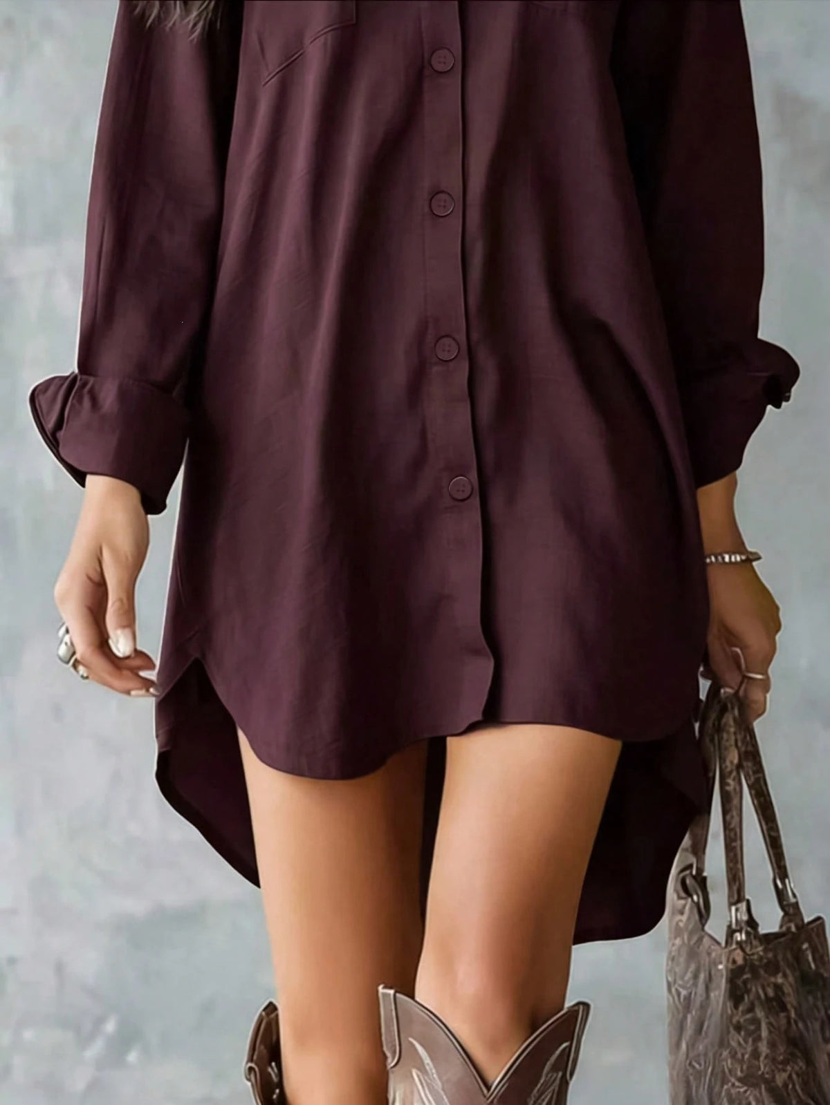 Oversized Long Sleeve Button Down Shirt Dress Mini
