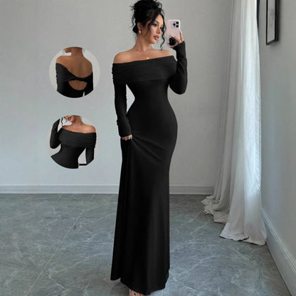 Off Shoulder Cutout Back Ruched Bodycon Maxi Dress
