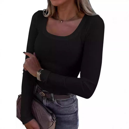 Women's Ribbed Scoop Neck Long Sleeve Fitted Top