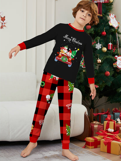 Parent-child Clothing Car Snowman Christmas Tree Print Loungewear Christmas Pajamas