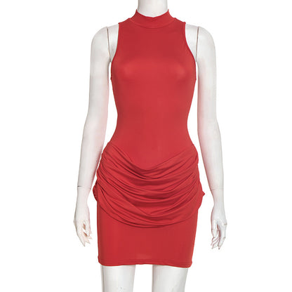 Sleeveless Mock Neck Draped Bodycon Mini Dress