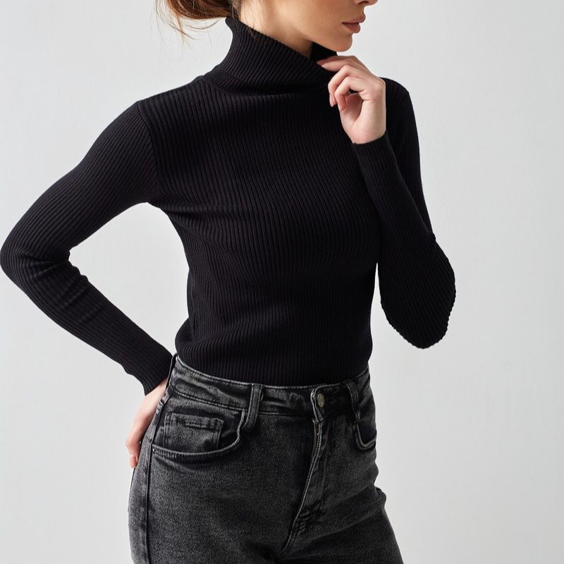 Women's Ribbed Turtleneck Knit Sweater Top