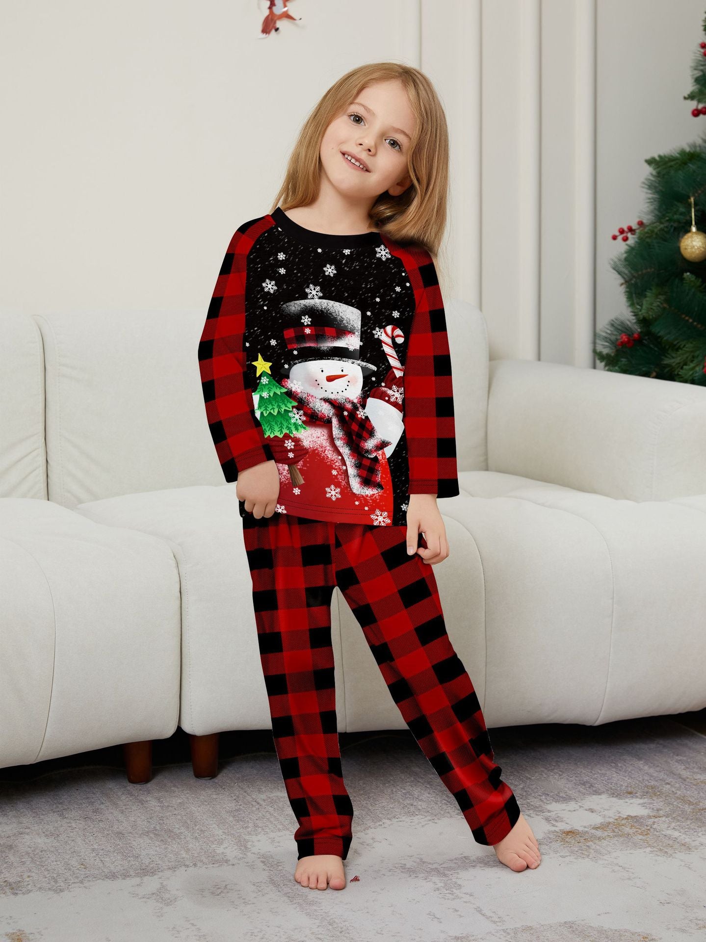 Christmas Snowman Cane Sugar Snowflake Parent-child Christmas Pajamas