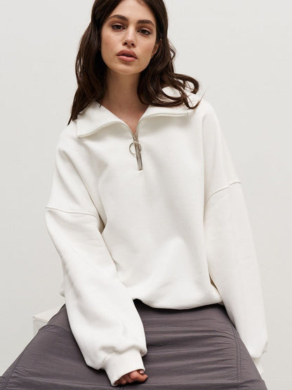 Women's Oversized Half Zip Collared Sweatshirt