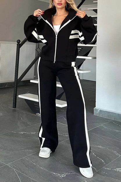 Y2K Striped Zip Up Jacket & Pants Tracksuit Set