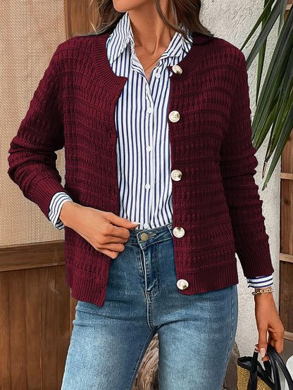 Classic Knit Button Cardigan Sweater with Textured Pattern