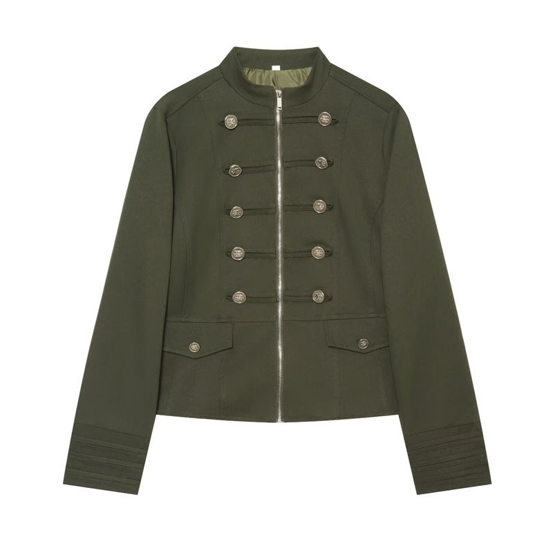 Women's Stand Collar Button Detail Cropped Blazer