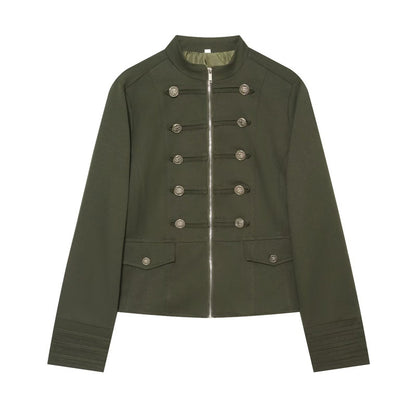 Women's Stand Collar Button Detail Cropped Blazer