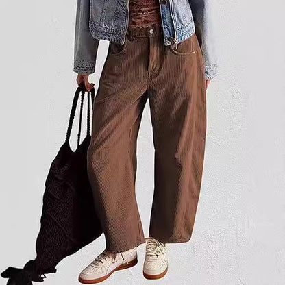 Women's Corduroy Straight Leg Pants Mid Rise Stretch