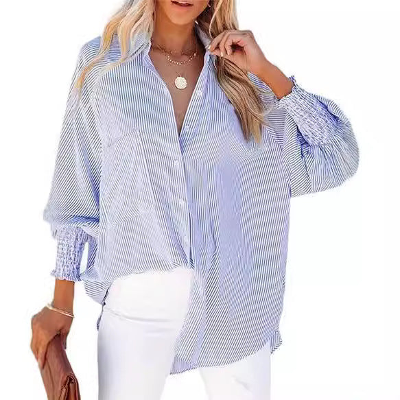 Womens Striped Oversized Button Down Shirt Long Sleeve