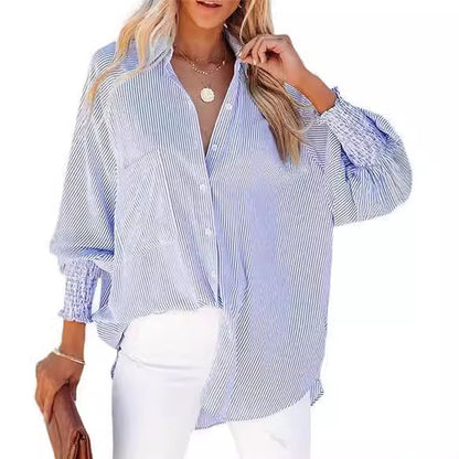Womens Striped Oversized Button Down Shirt Long Sleeve