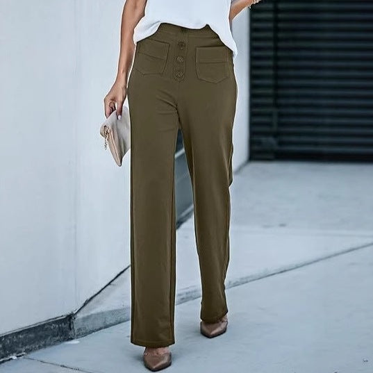 Women's High Waisted Straight Leg Pants with Pockets