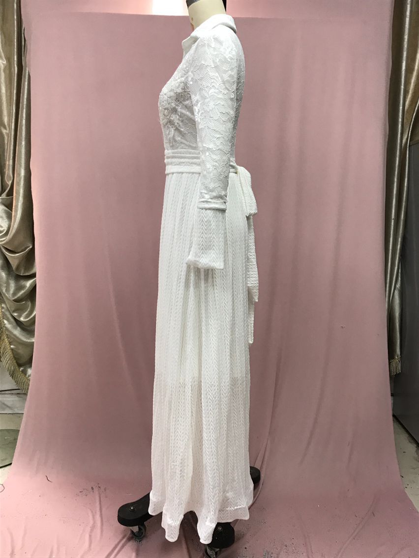 White Lace Floral Maxi Dress Long Sleeve Vintage Formal
