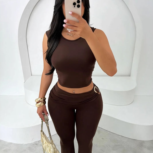 Women 2 Piece Workout Set Crop Top High Waist Leggings