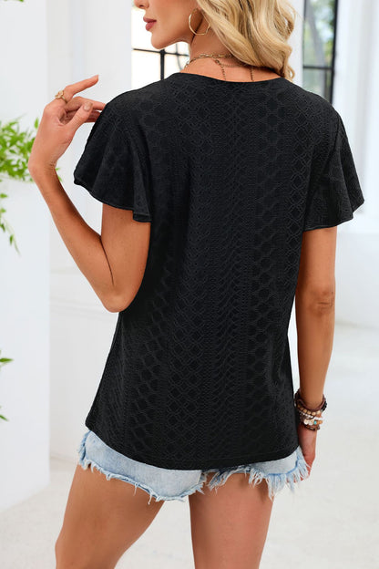 Double-Layer Sleeve V-Neck Top Casual Loose Summer Tee