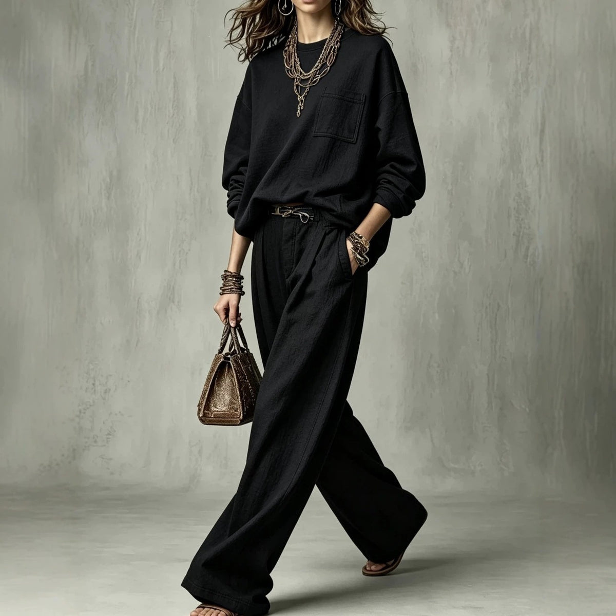 Women's Oversized Crewneck Sweatshirt Wide Leg Pant Set