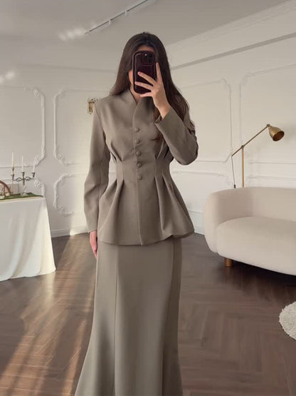 Women's 2 Piece Blazer Maxi Skirt Set Workwear
